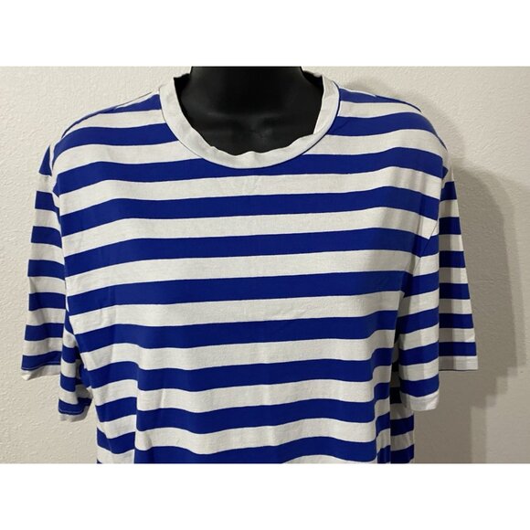 Shein Womens Blue & White Striped Top Size Large Round Neck Short Sleeve - Picture 2 of 8